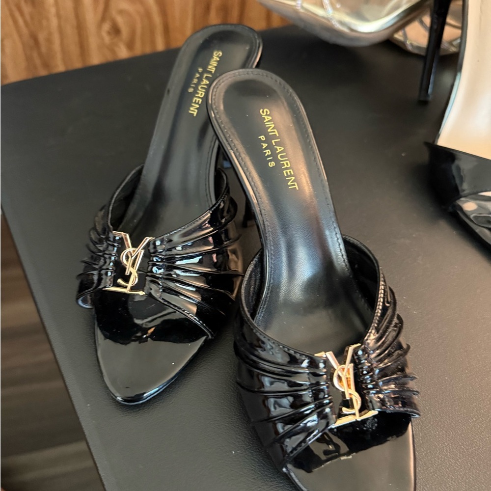Saint Laurent Black Patent Leather Mules